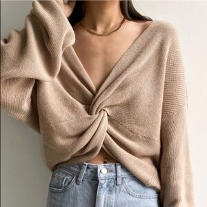 NWOT - Cozy Tan Twist Low Back Sweater
